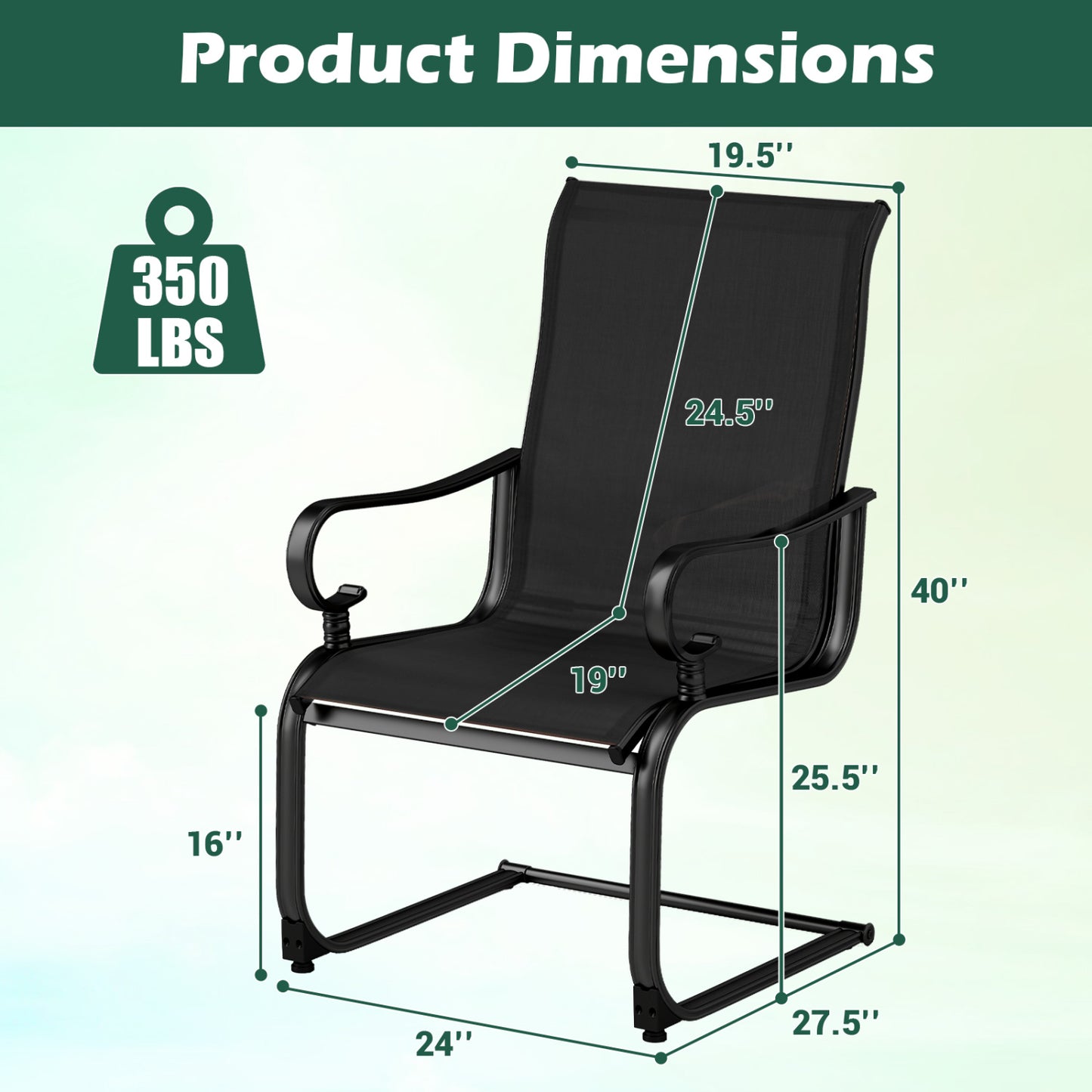 Rocking Patio Dining Chairs Set of 2 with Breathable Fabric