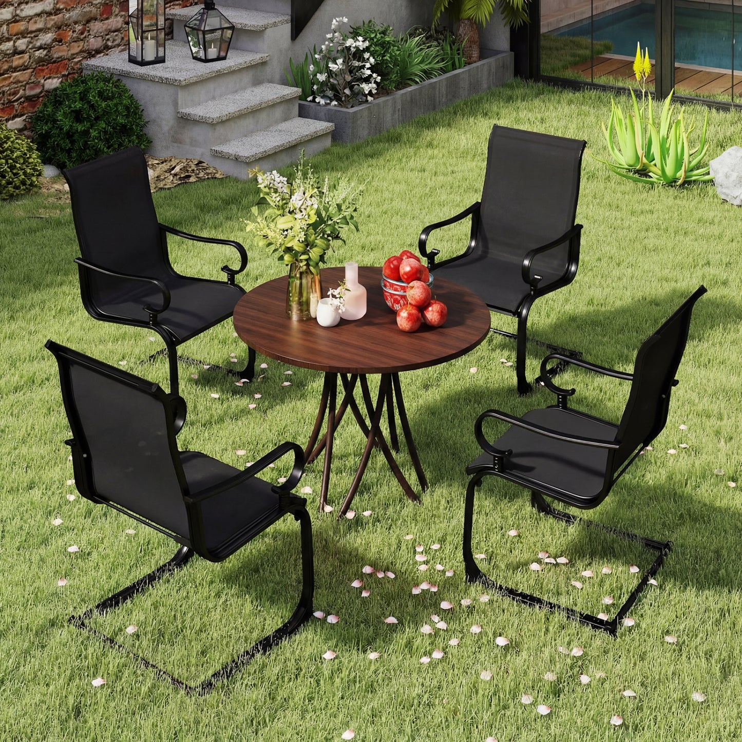 Rocking Patio Dining Chairs Set of 2 with Breathable Fabric
