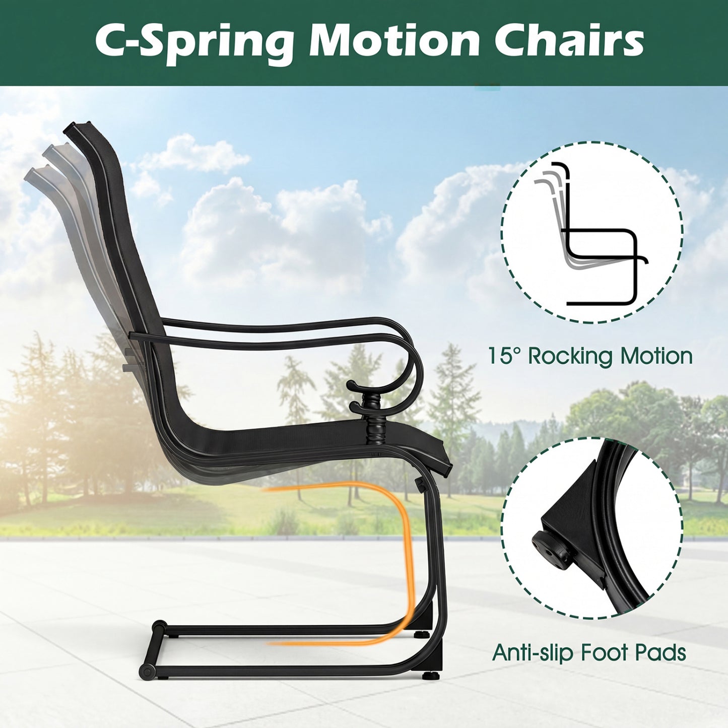 Rocking Patio Dining Chairs Set of 2 with Breathable Fabric