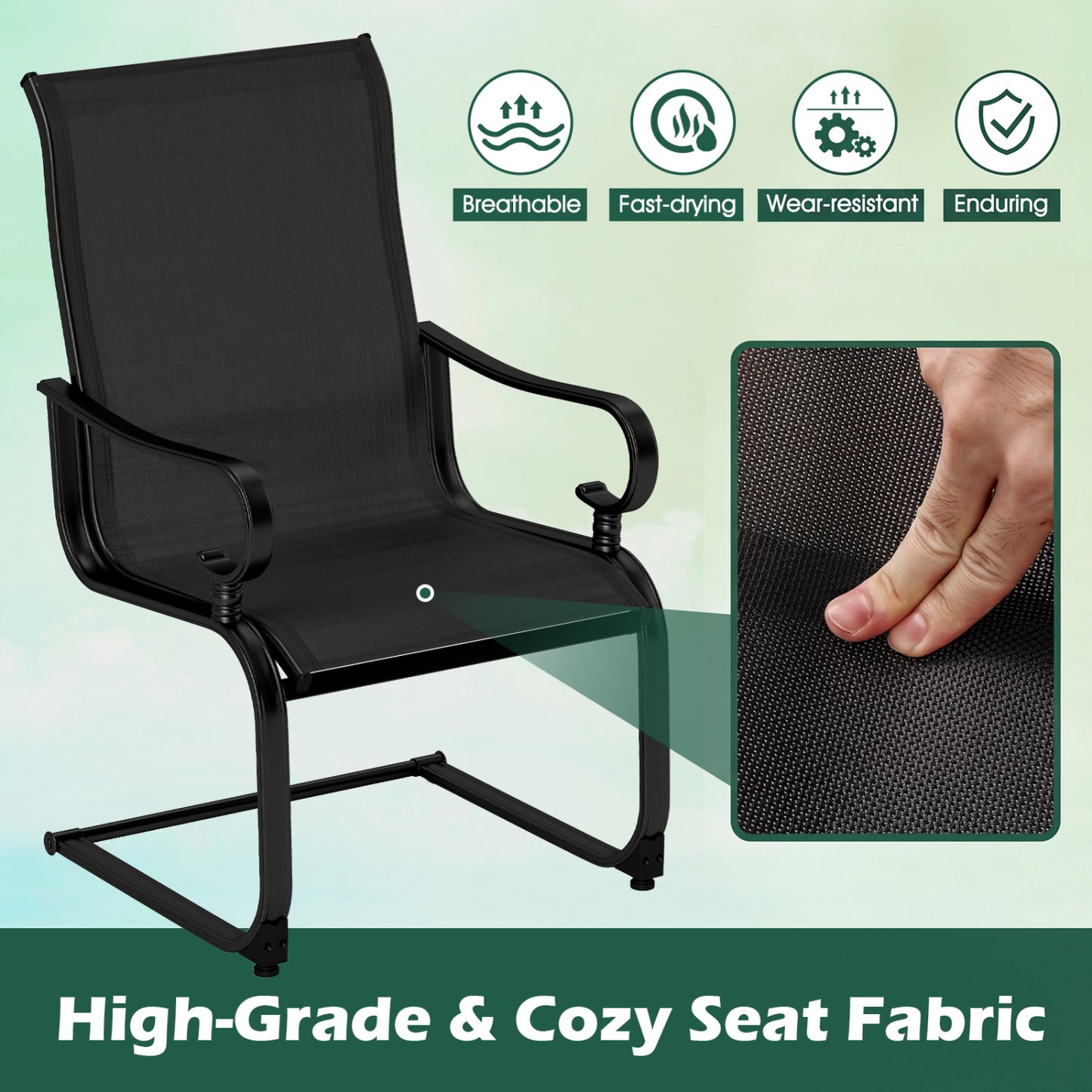 Rocking Patio Dining Chairs Set of 2 with Breathable Fabric