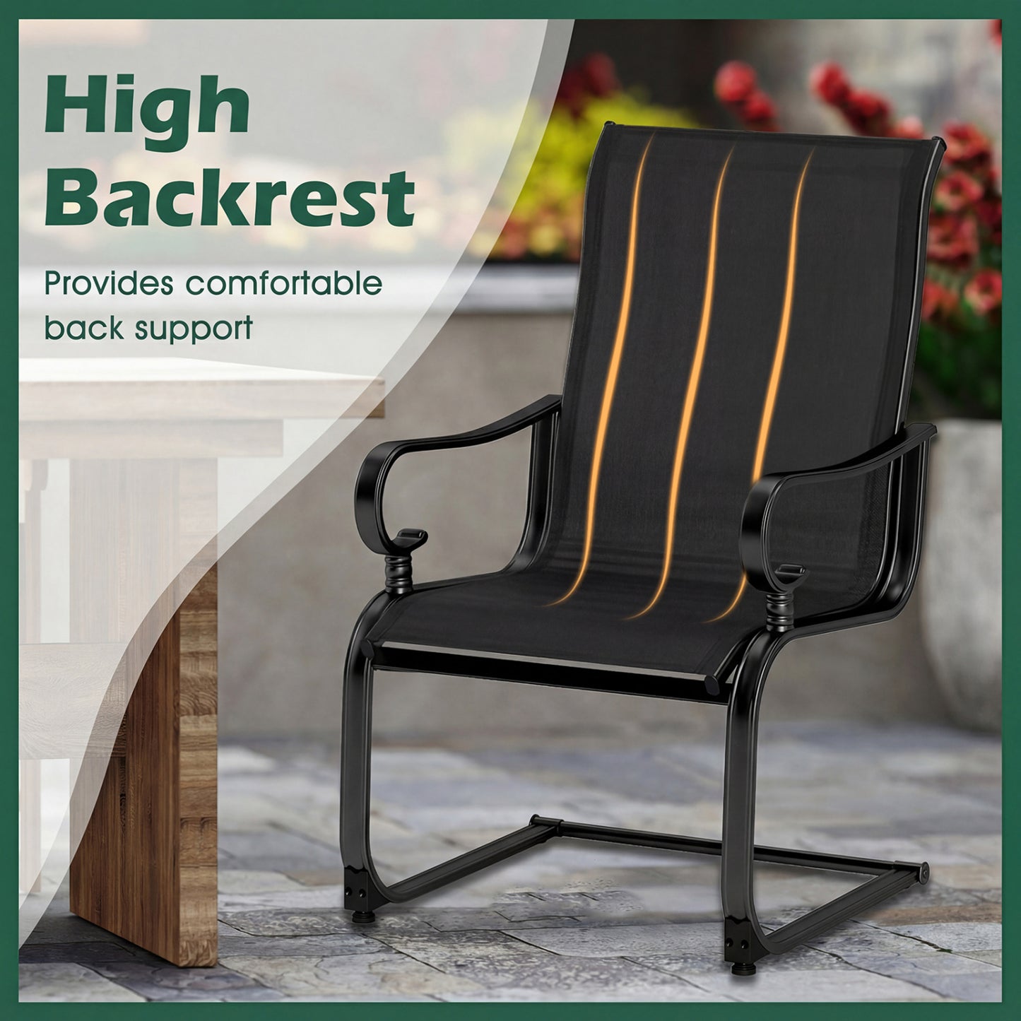 Rocking Patio Dining Chairs Set of 2 with Breathable Fabric
