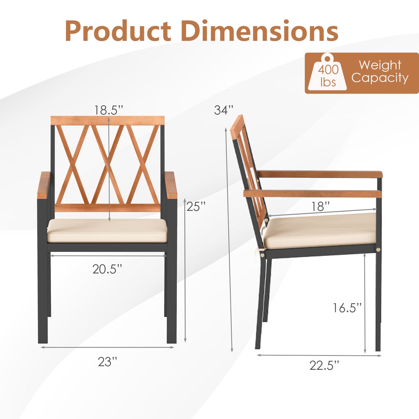 Patio Dining Chairs Set of 2 with Removable Cushions