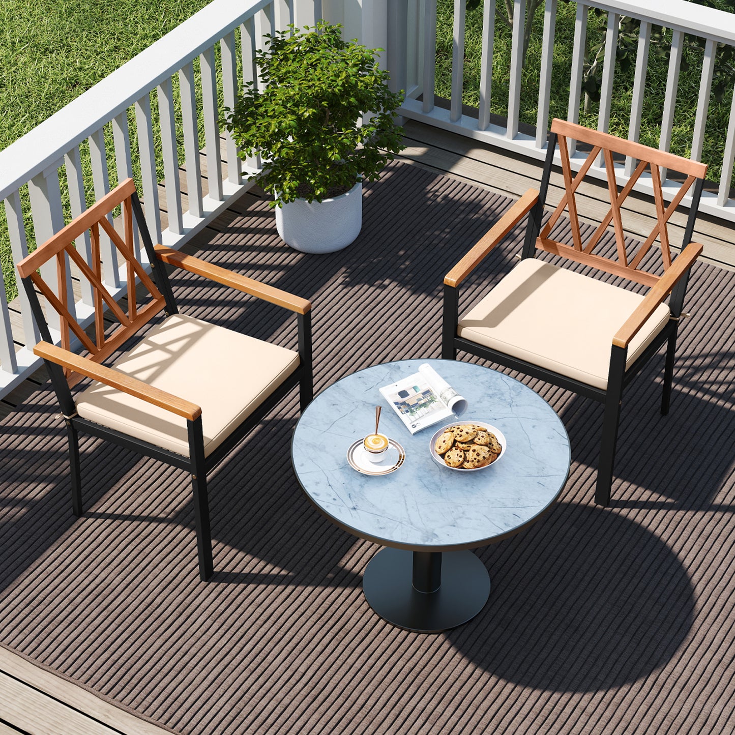 Patio Dining Chairs Set of 2 with Removable Cushions