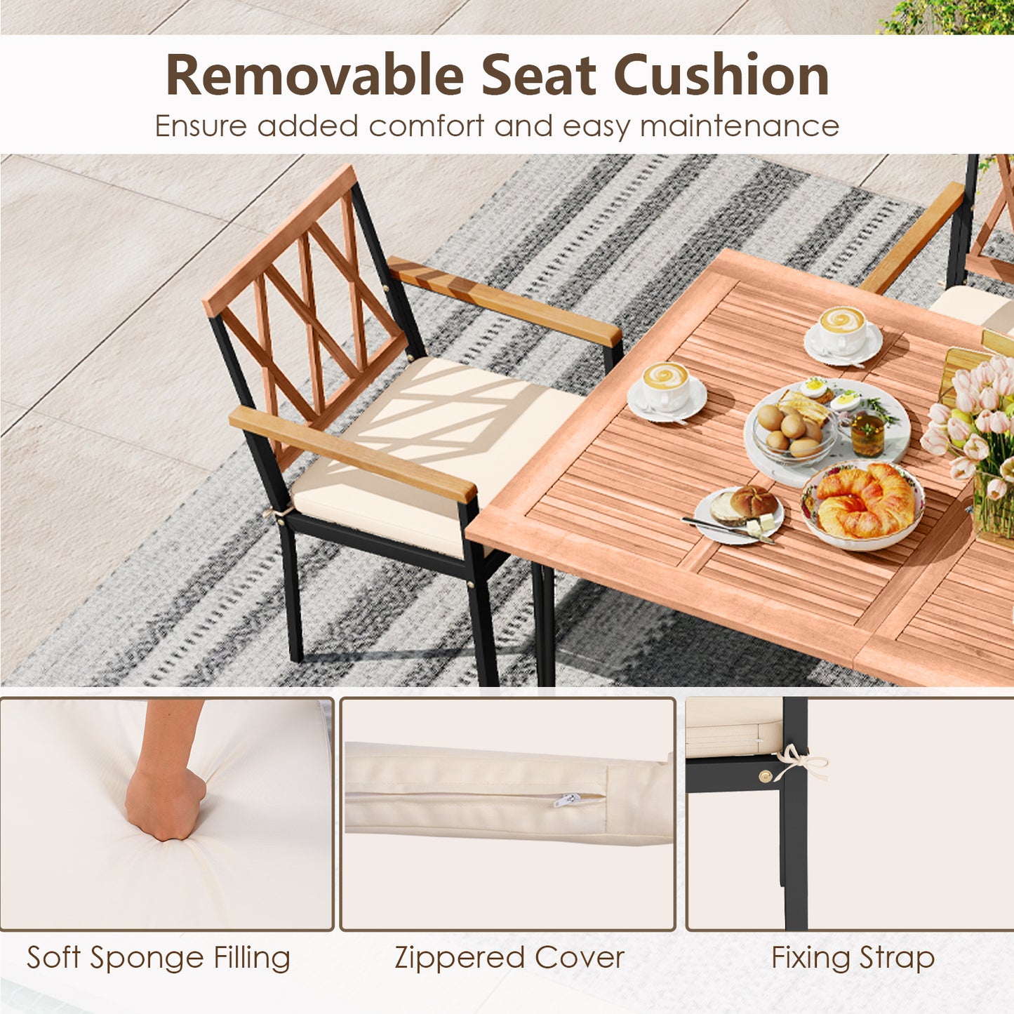 Patio Dining Chairs Set of 2 with Removable Cushions
