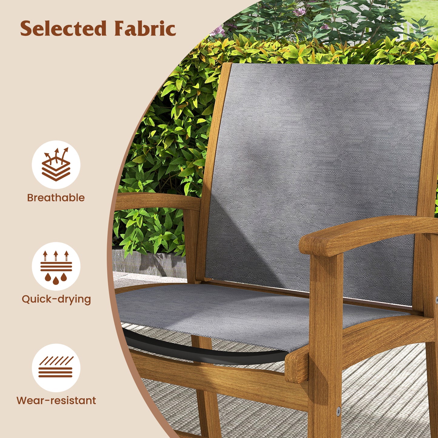 Patio Dining Chairs Set of 2 with Acacia Wood Frame