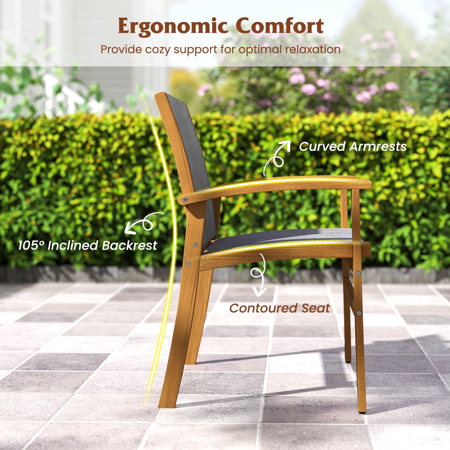 Patio Dining Chairs Set of 2 with Acacia Wood Frame