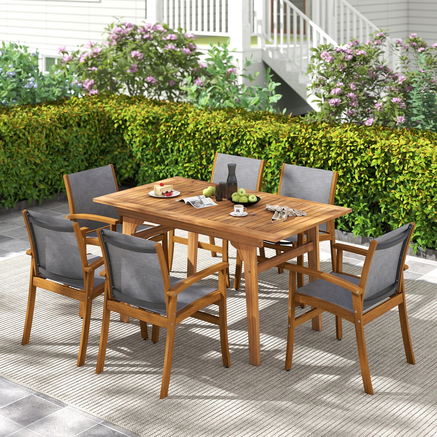 Patio Dining Chairs Set of 2 with Acacia Wood Frame
