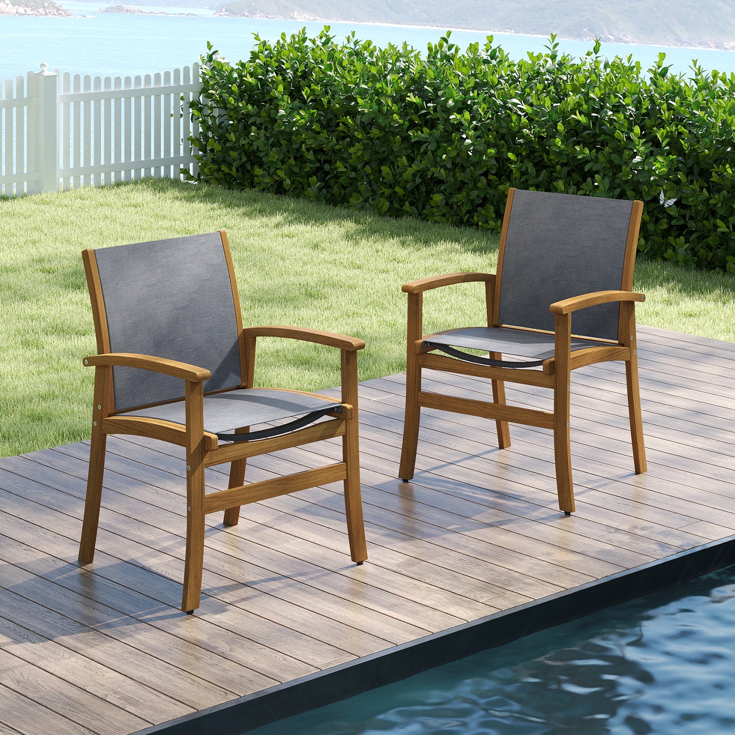 Patio Dining Chairs Set of 2 with Acacia Wood Frame