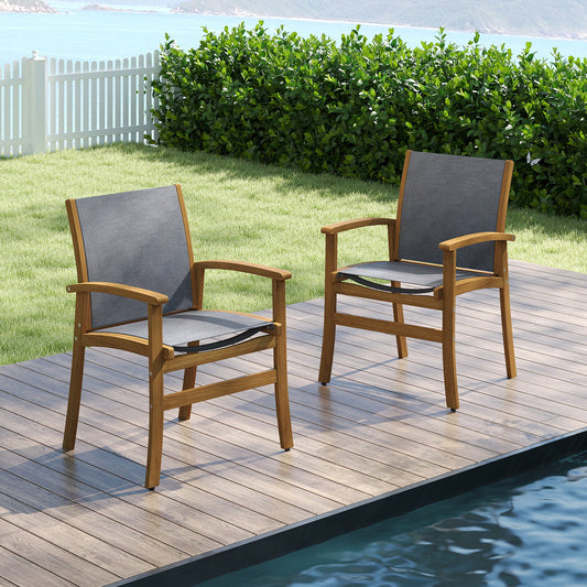 Patio Dining Chairs Set of 2 with Acacia Wood Frame