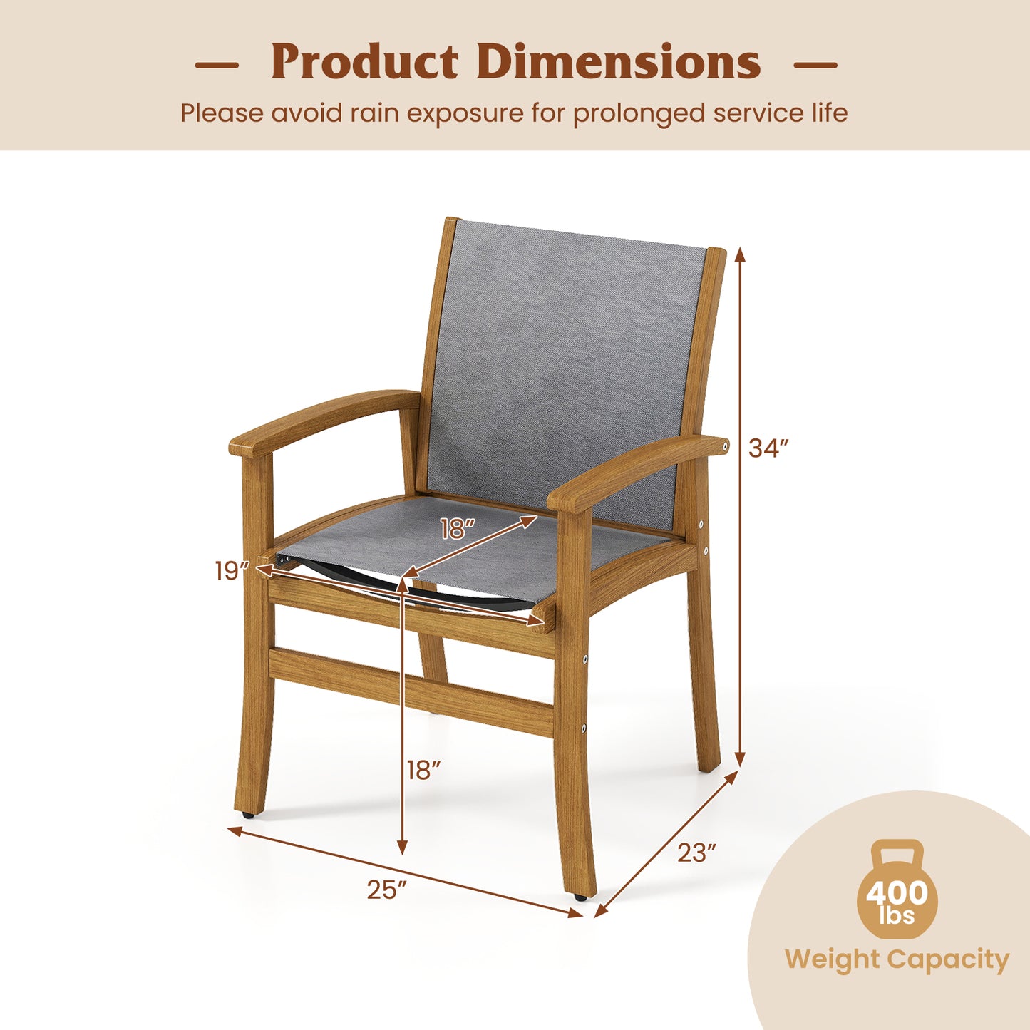 Patio Dining Chairs Set of 2 with Acacia Wood Frame