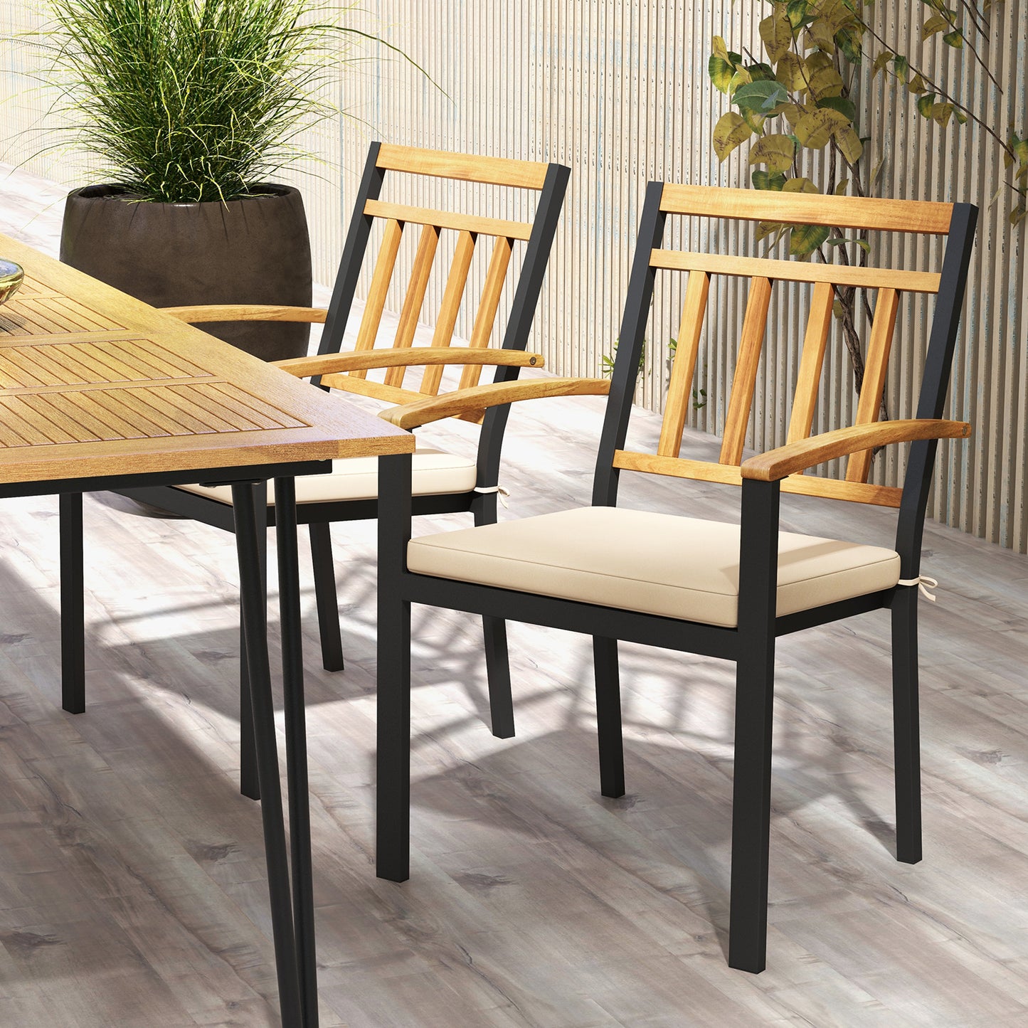Patio Dining Chairs Set of 2 with Removable Cushions
