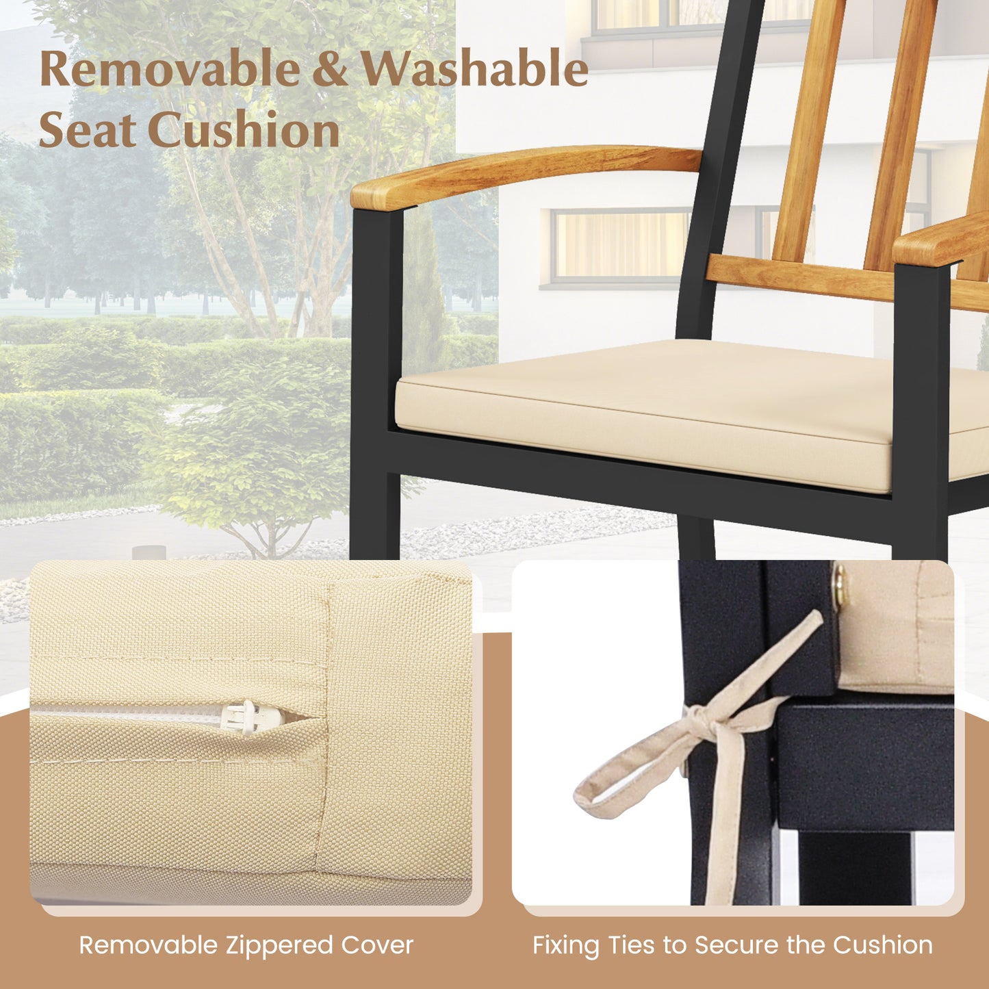 Patio Dining Chairs Set of 2 with Removable Cushions