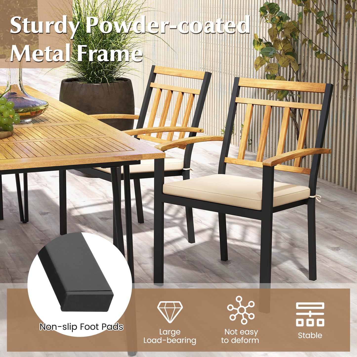 Patio Dining Chairs Set of 2 with Removable Cushions