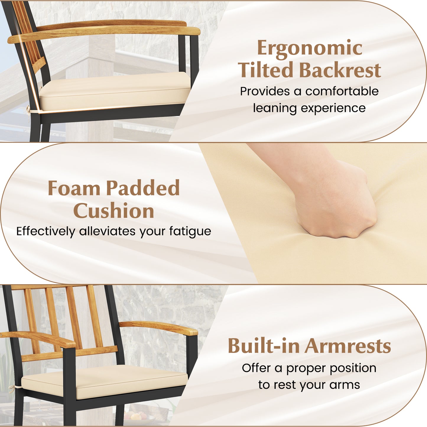 Patio Dining Chairs Set of 2 with Removable Cushions