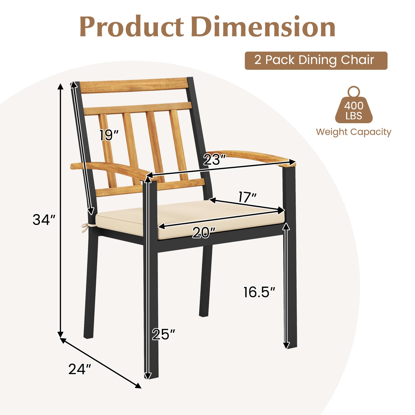 Patio Dining Chairs Set of 2 with Removable Cushions