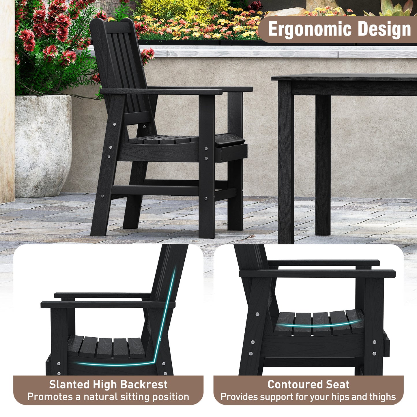 Patio Dining Chairs with Wide Armrests, Set of 2