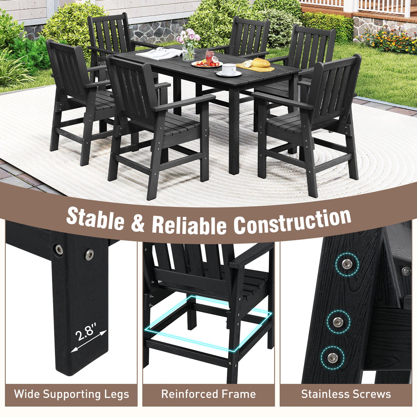 Patio Dining Chairs with Wide Armrests, Set of 2