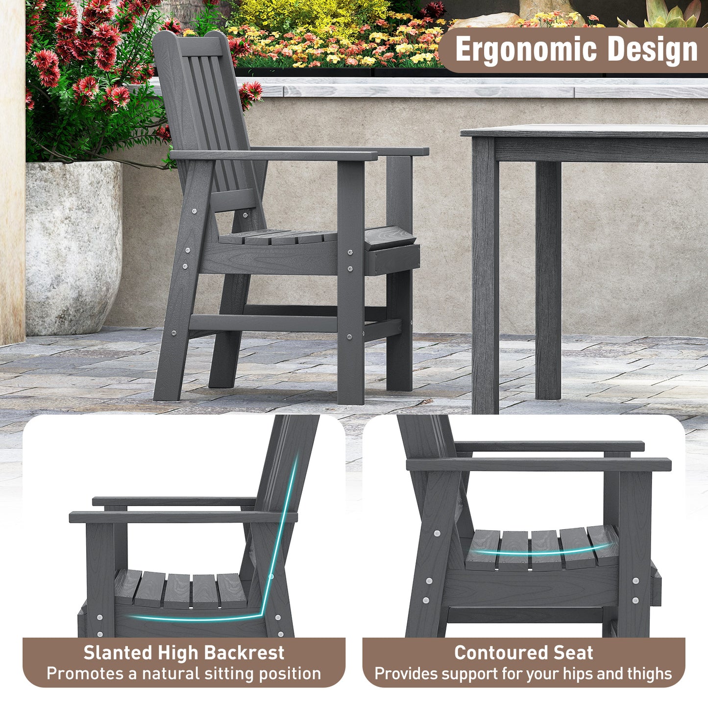 Patio Dining Chairs with Wide Armrests, Set of 2