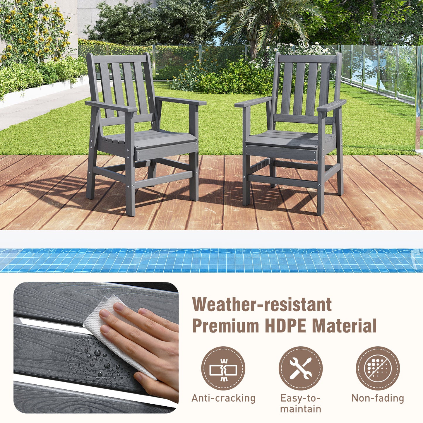 Patio Dining Chairs with Wide Armrests, Set of 2