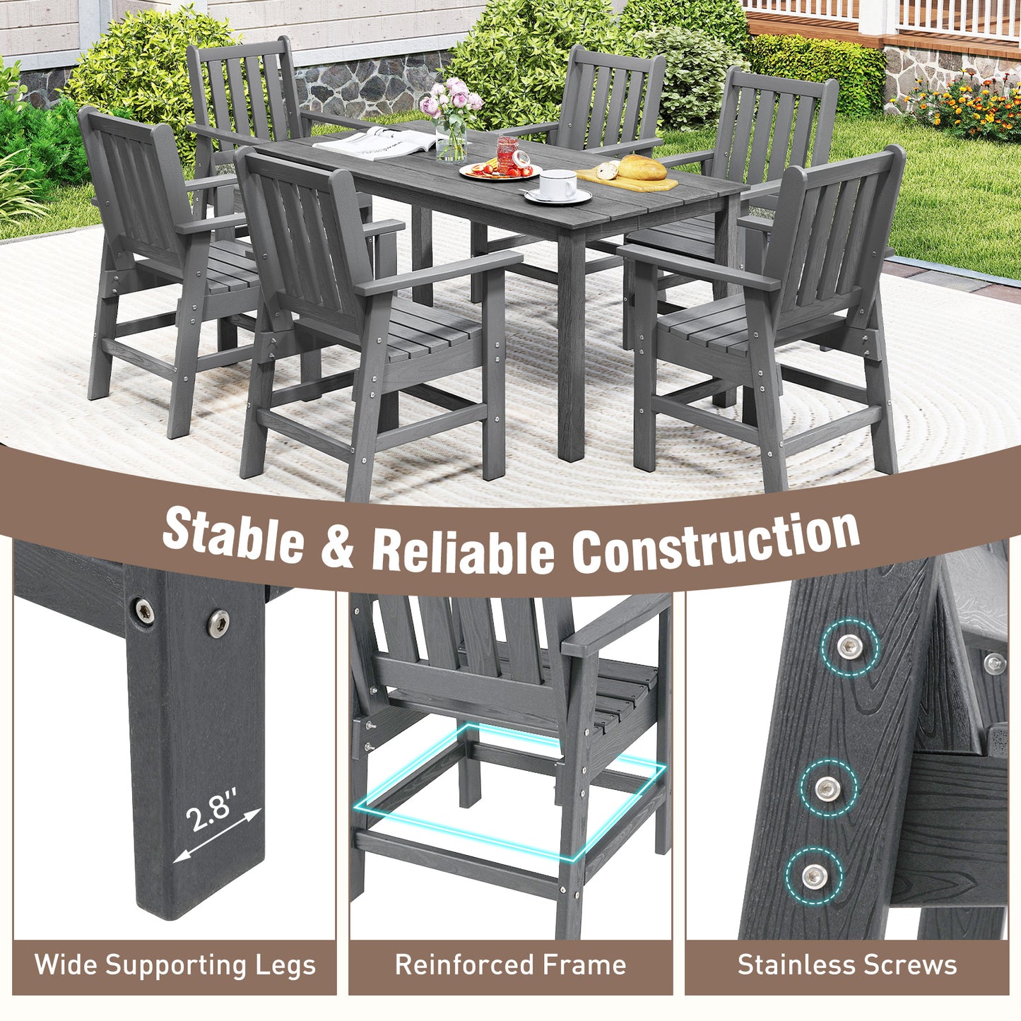 Patio Dining Chairs with Wide Armrests, Set of 2