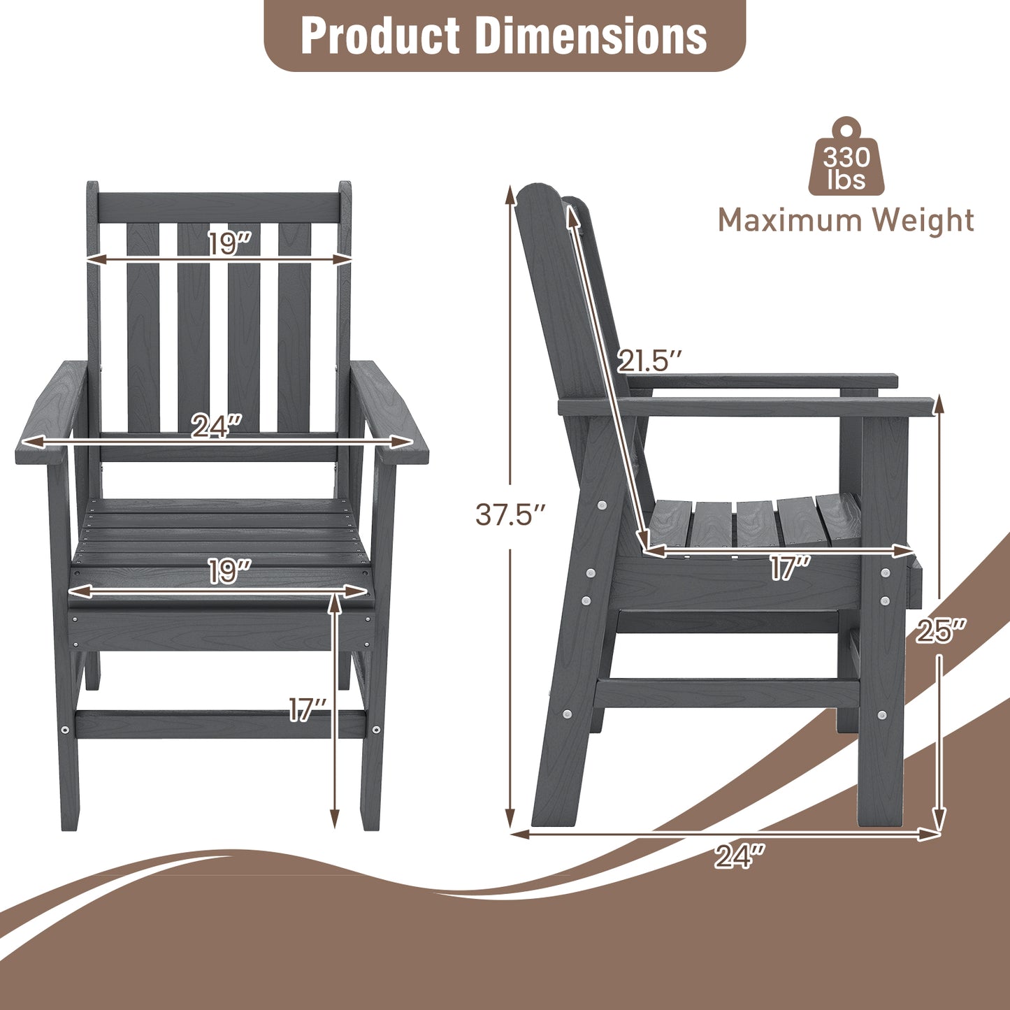Patio Dining Chairs with Wide Armrests, Set of 2