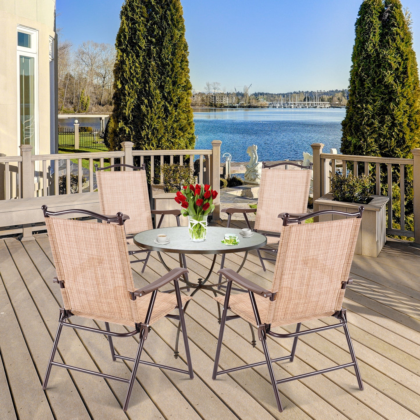 Folding Sling Back Patio Chairs Set of 2
