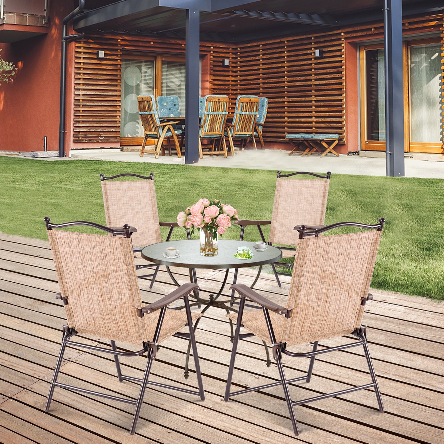 Folding Sling Back Patio Chairs Set of 2