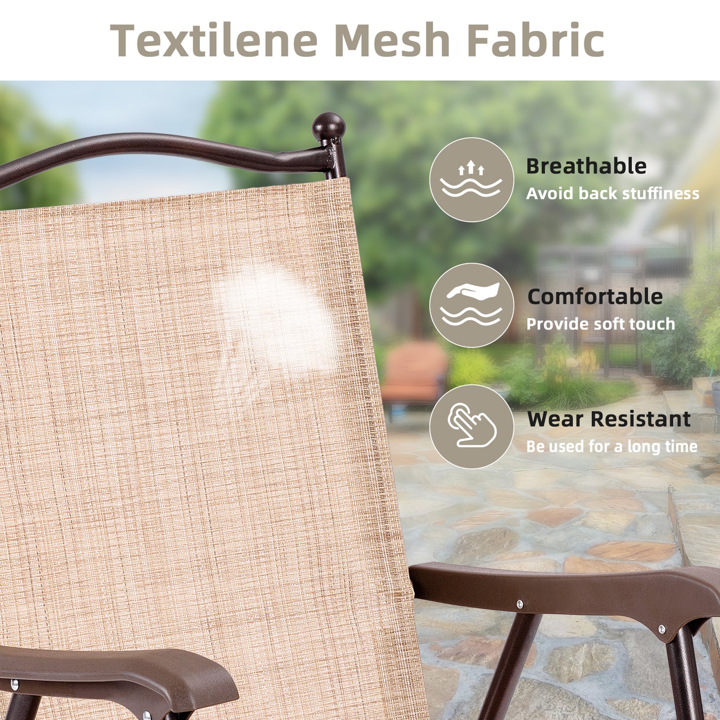 Folding Sling Back Patio Chairs Set of 2