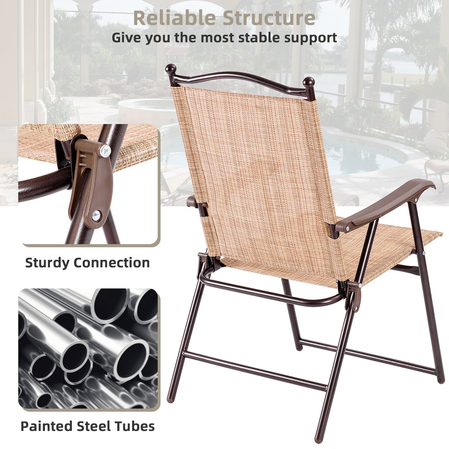 Folding Sling Back Patio Chairs Set of 2