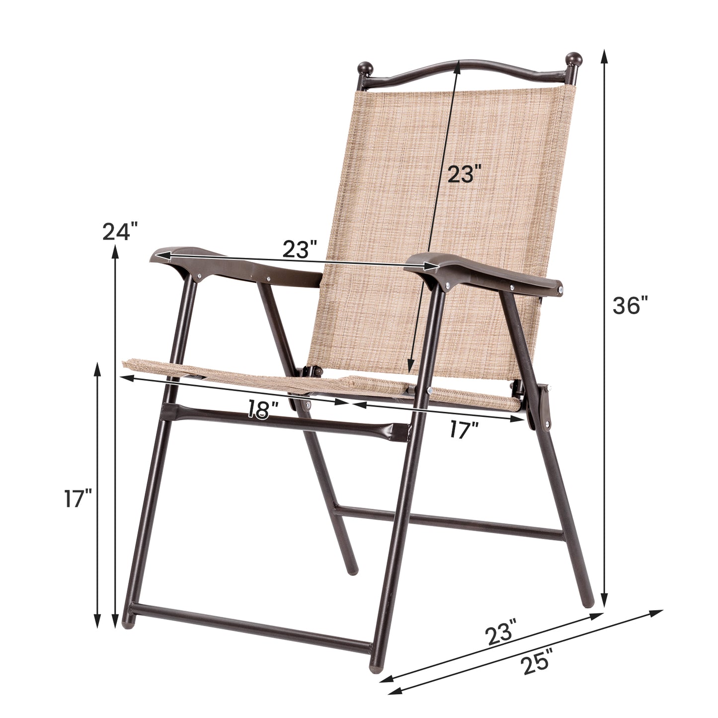 Folding Sling Back Patio Chairs Set of 2