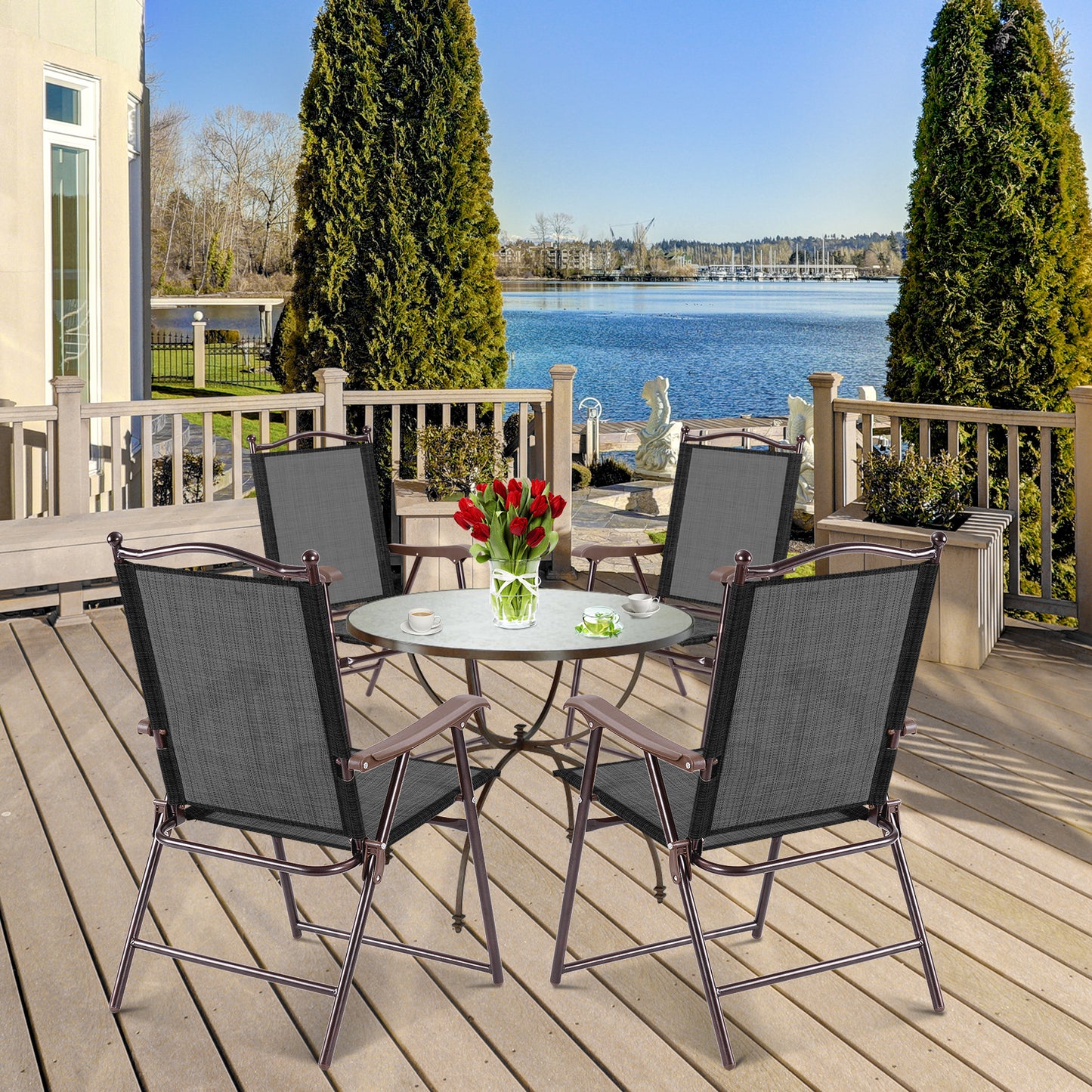 Folding Sling Back Patio Chairs Set of 2