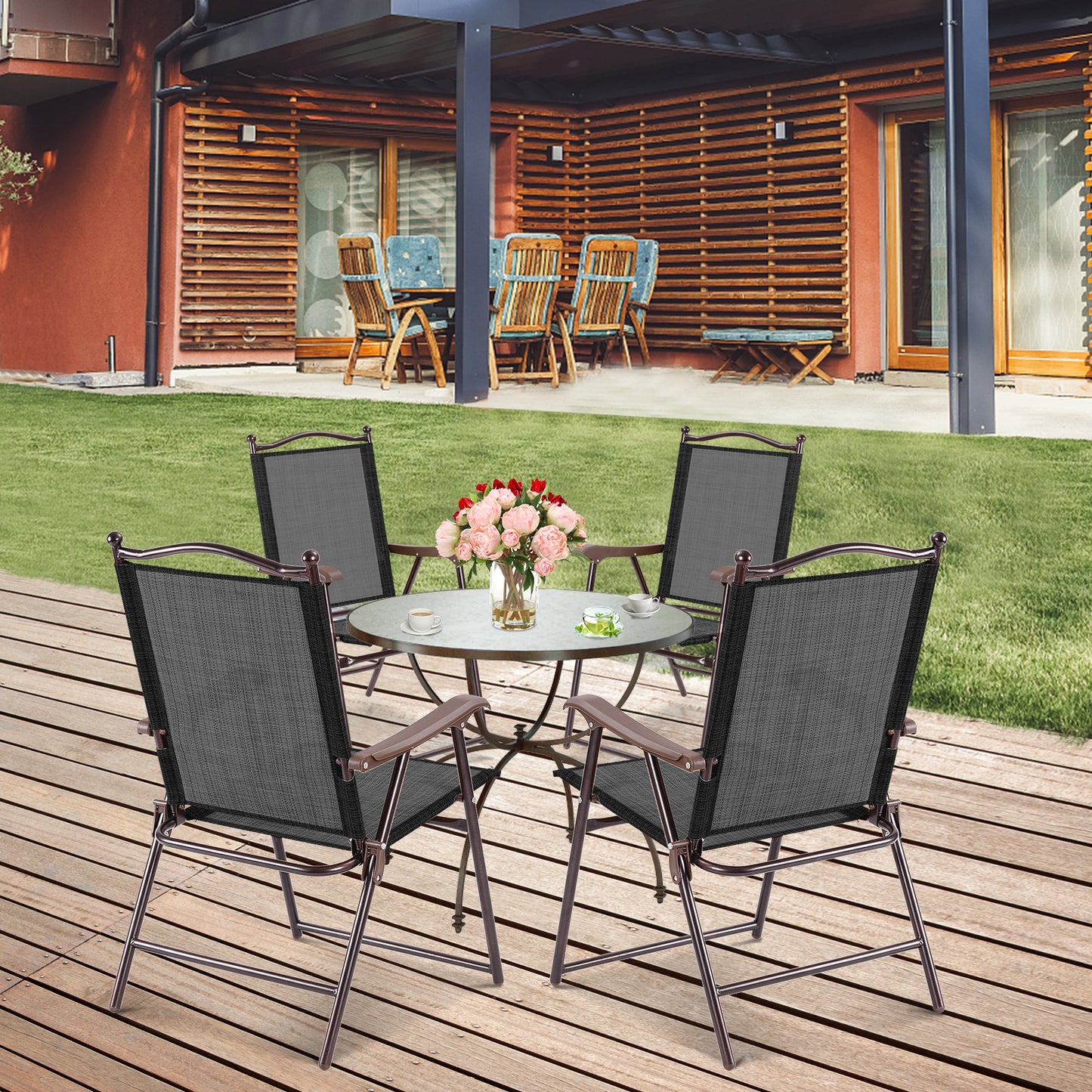 Folding Sling Back Patio Chairs Set of 2