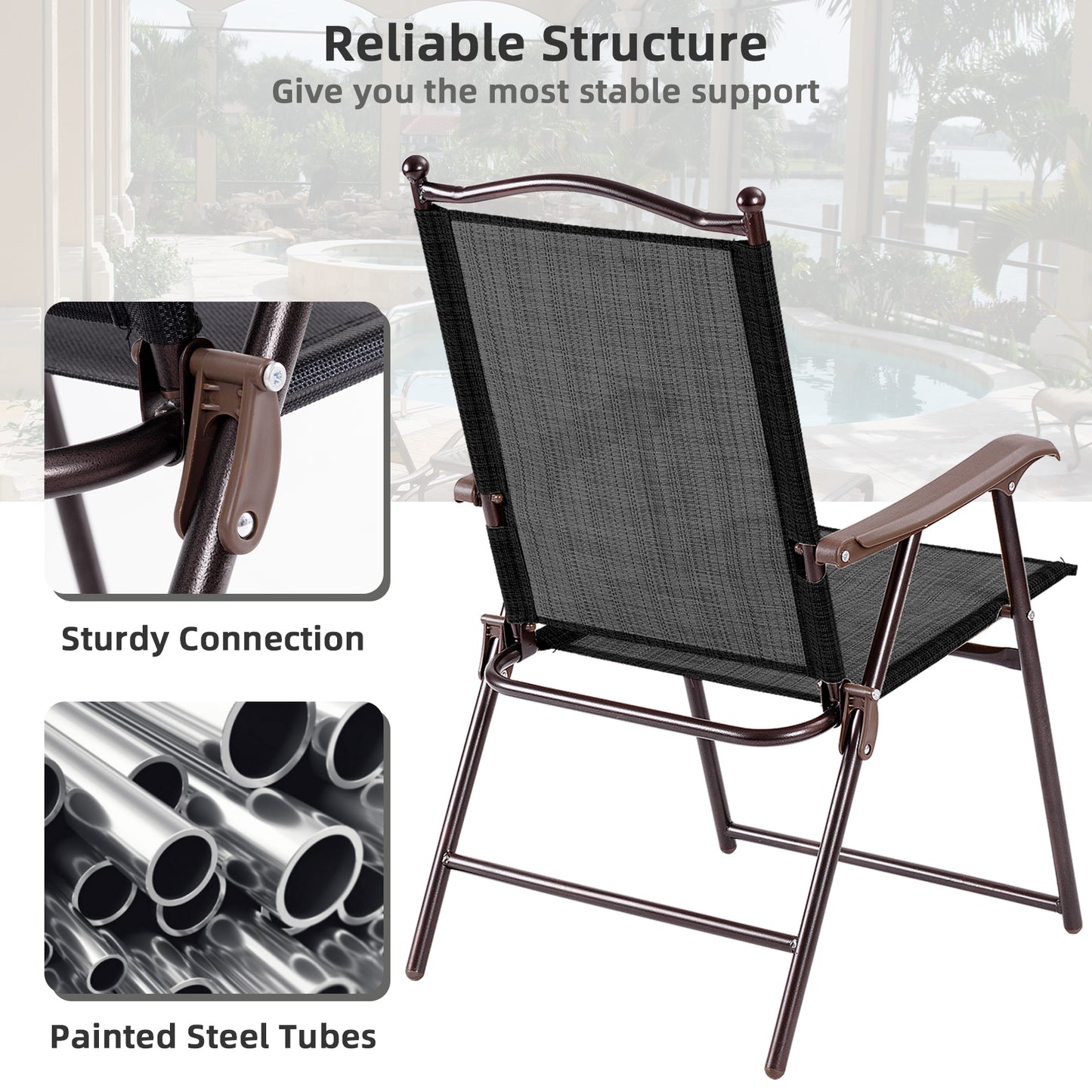 Folding Sling Back Patio Chairs Set of 2
