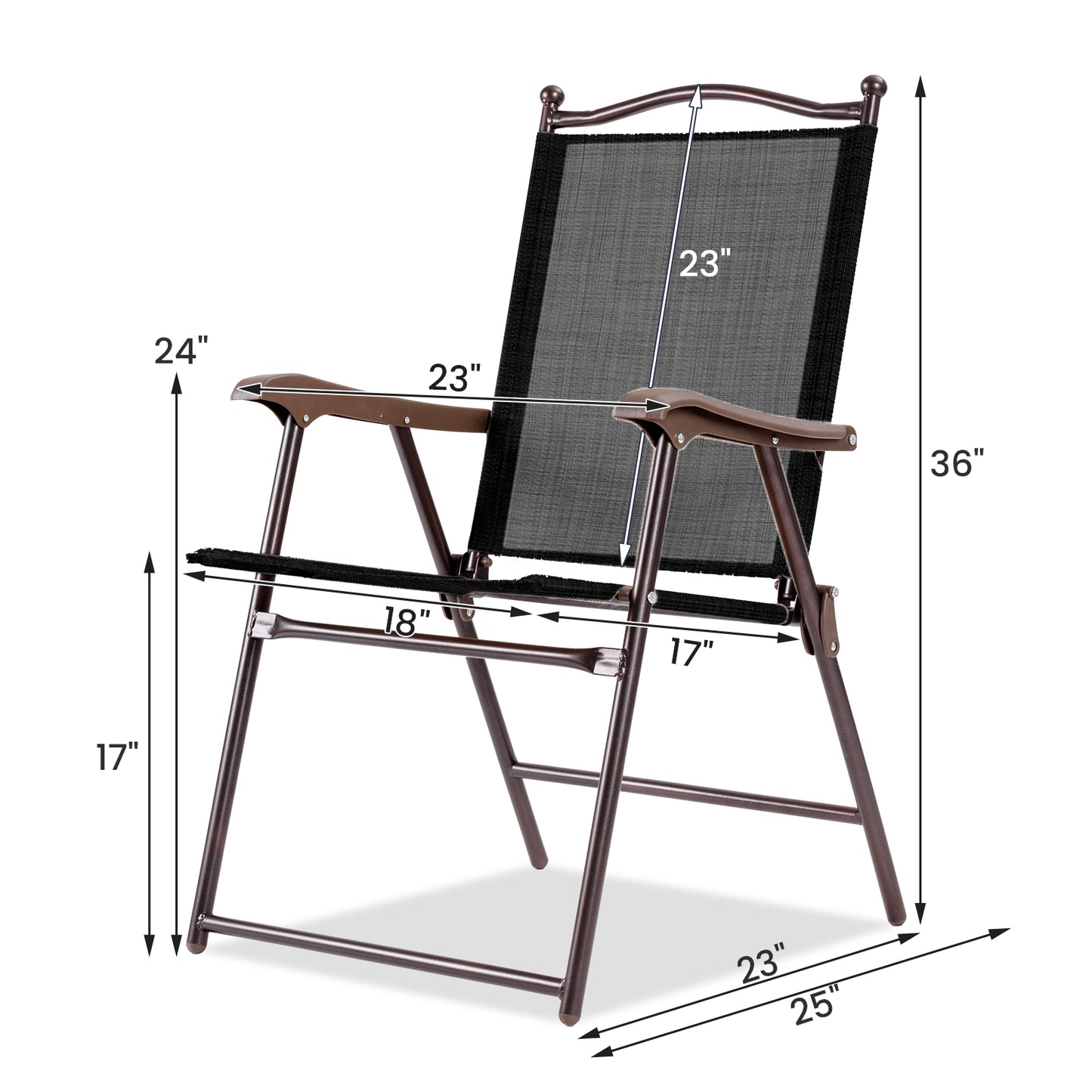 Folding Sling Back Patio Chairs Set of 2