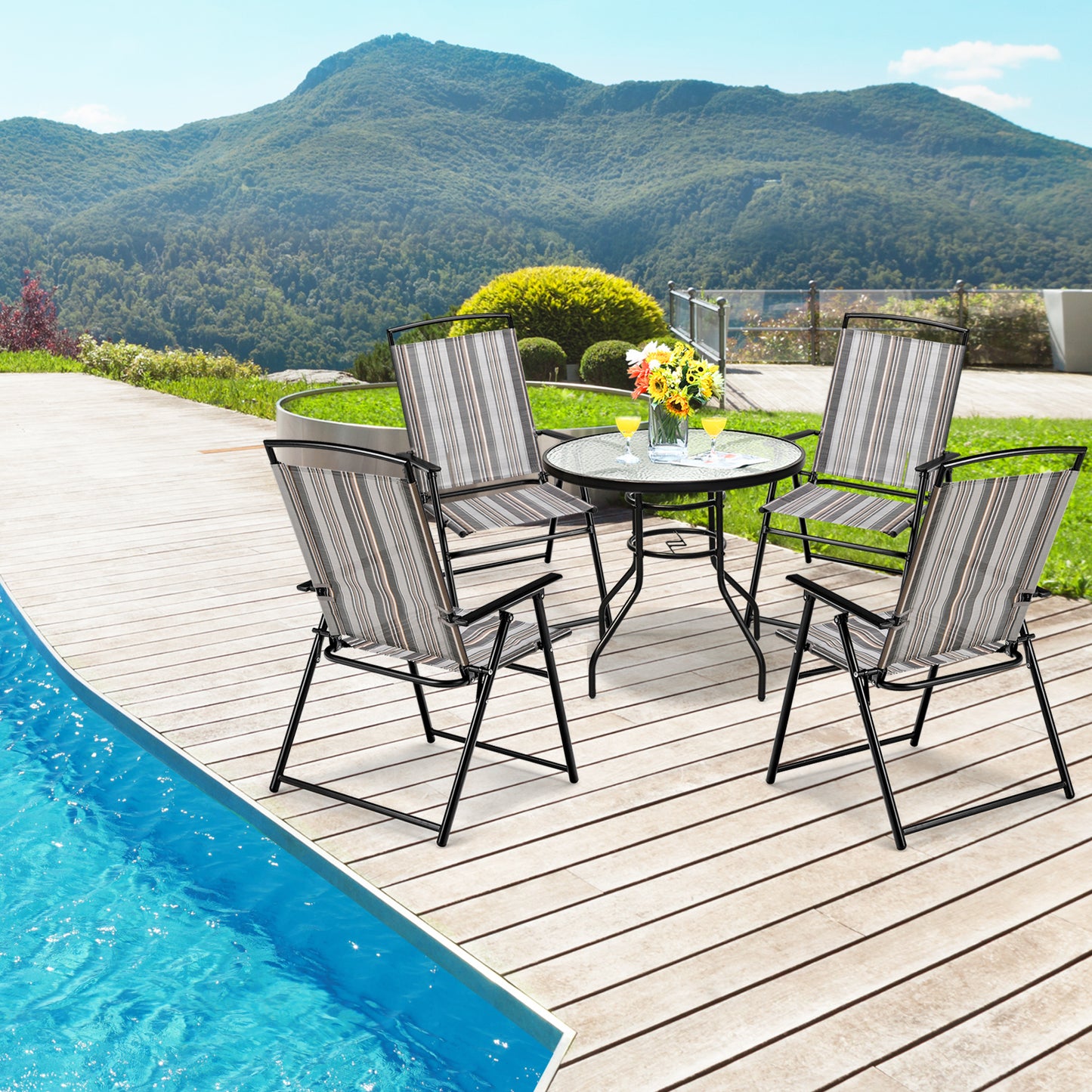 Folding Patio Dining Chairs Set of 2 - Gray Sling