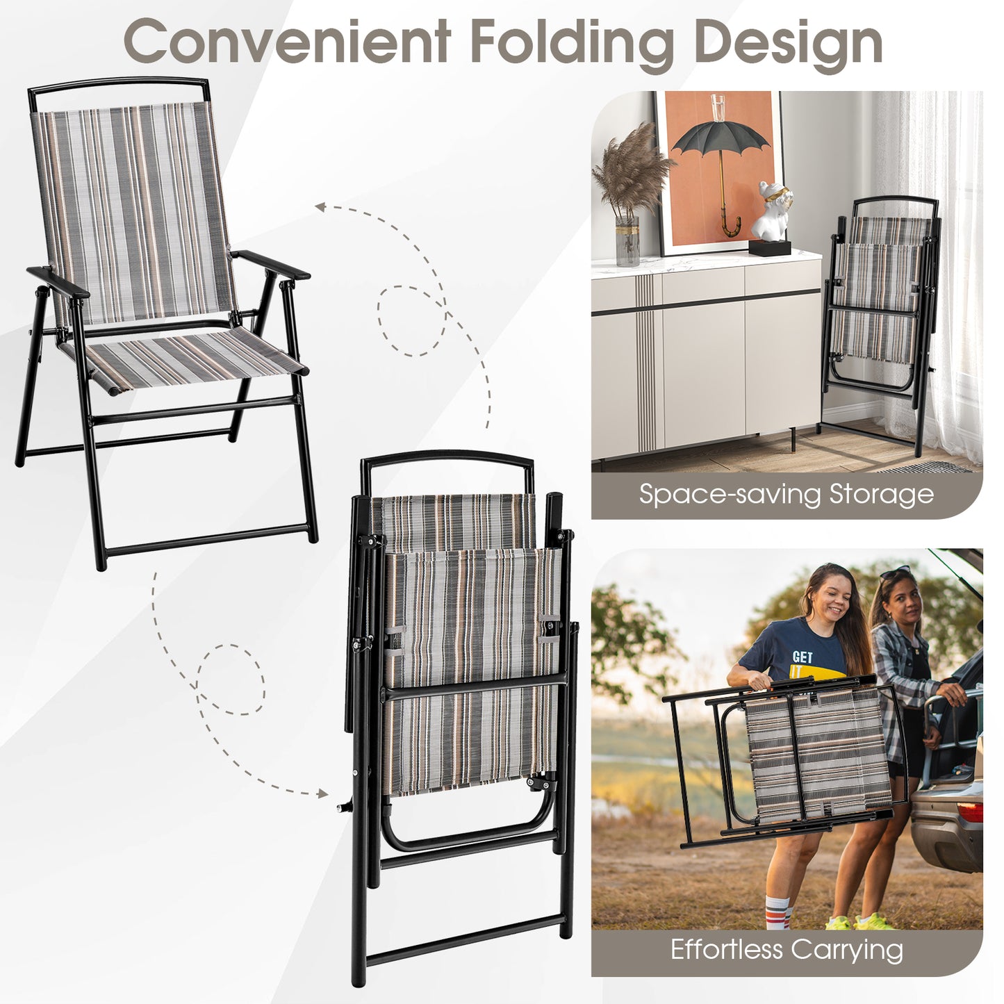 Folding Patio Dining Chairs Set of 2 - Gray Sling