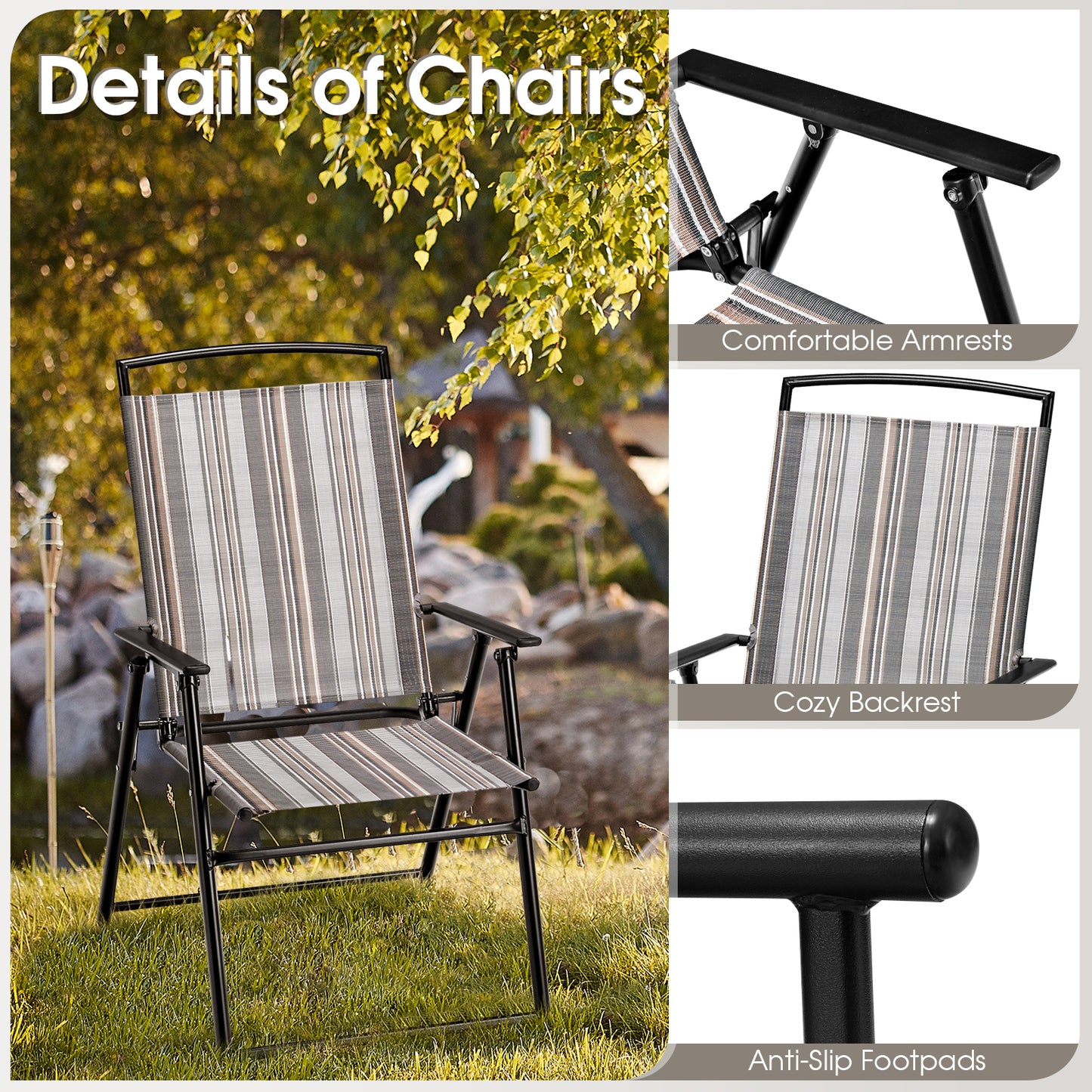 Folding Patio Dining Chairs Set of 2 - Gray Sling