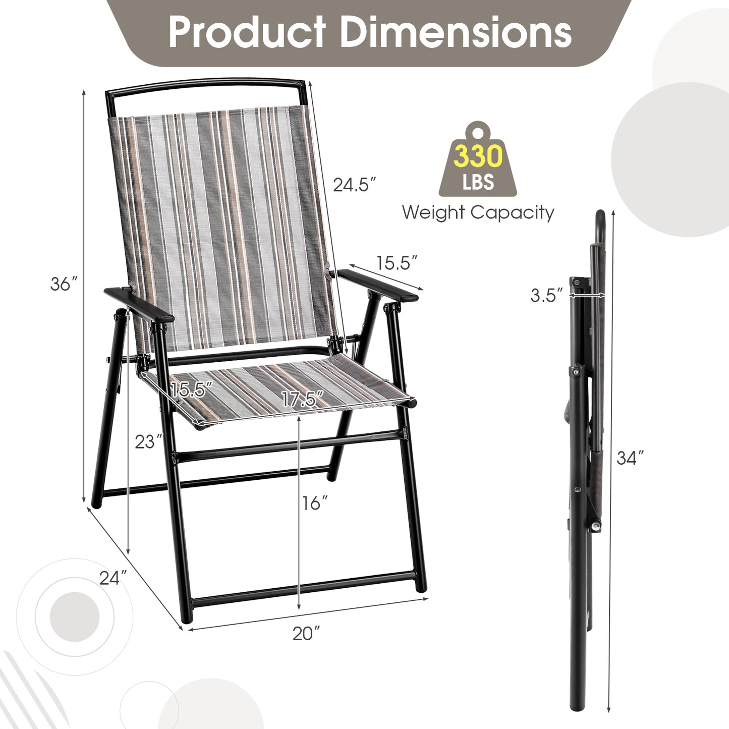 Folding Patio Dining Chairs Set of 2 - Gray Sling