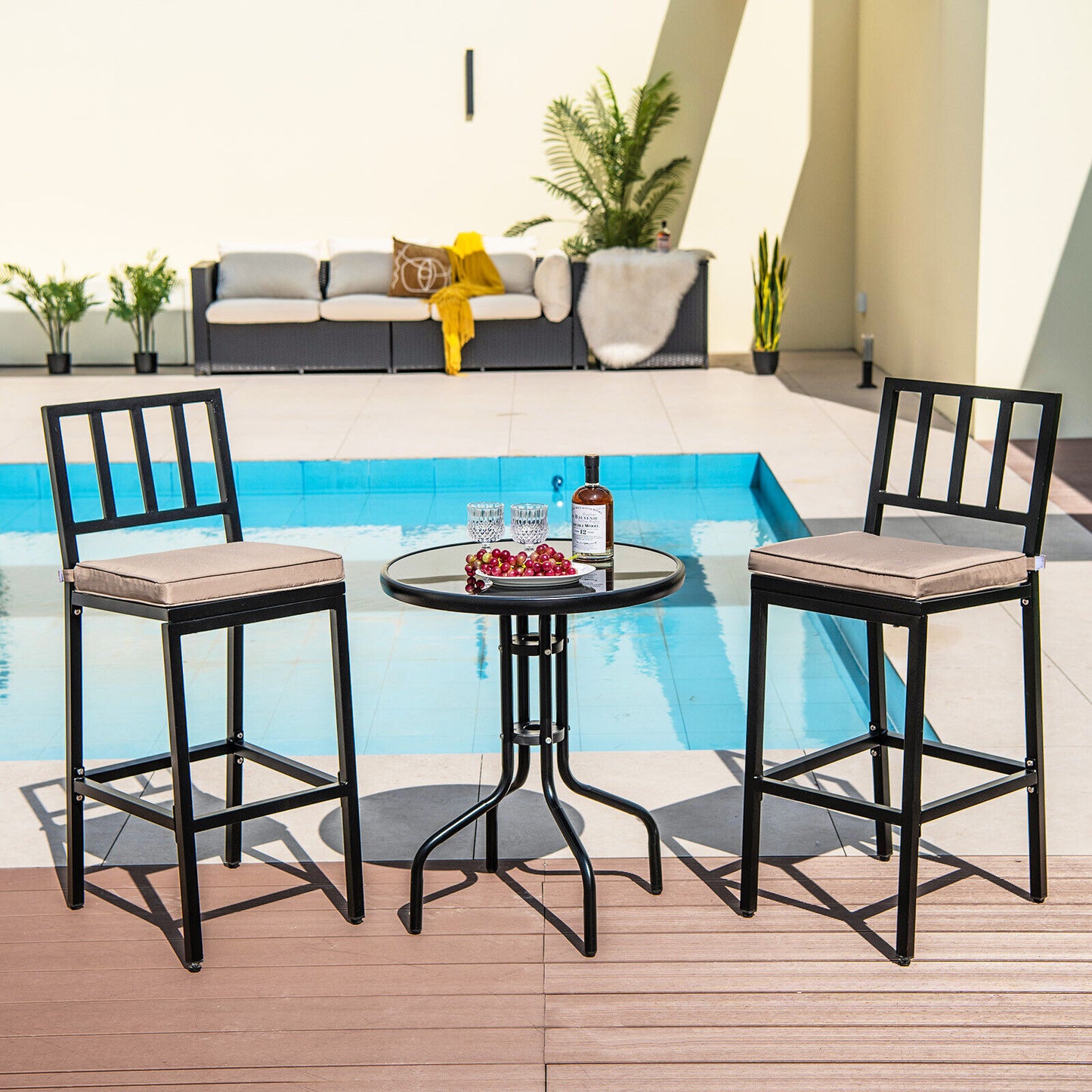 Patio Bar Chairs Set of 2 with Cushion and Footrest