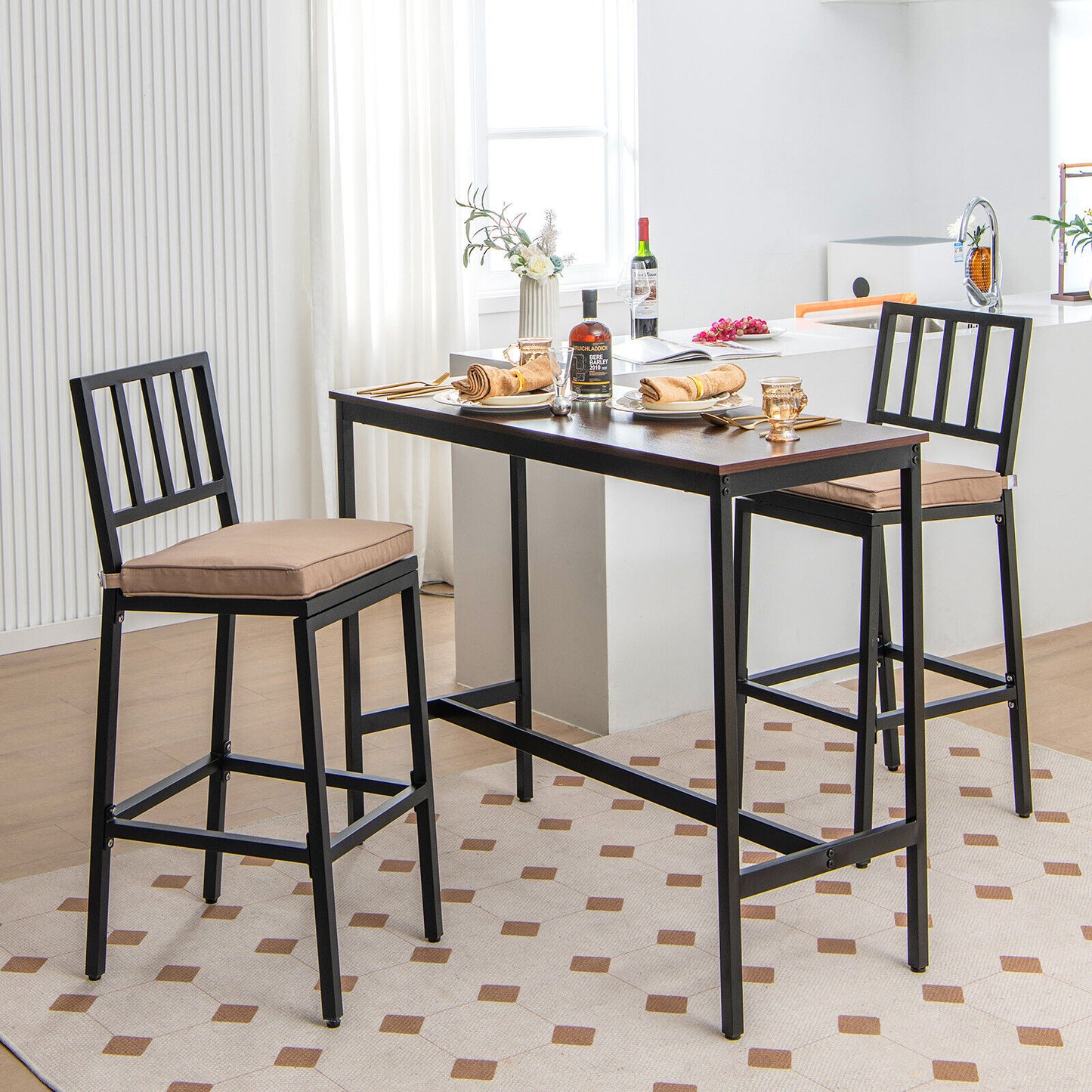 Patio Bar Chairs Set of 2 with Cushion and Footrest