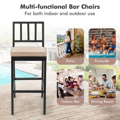 Patio Bar Chairs Set of 2 with Cushion and Footrest