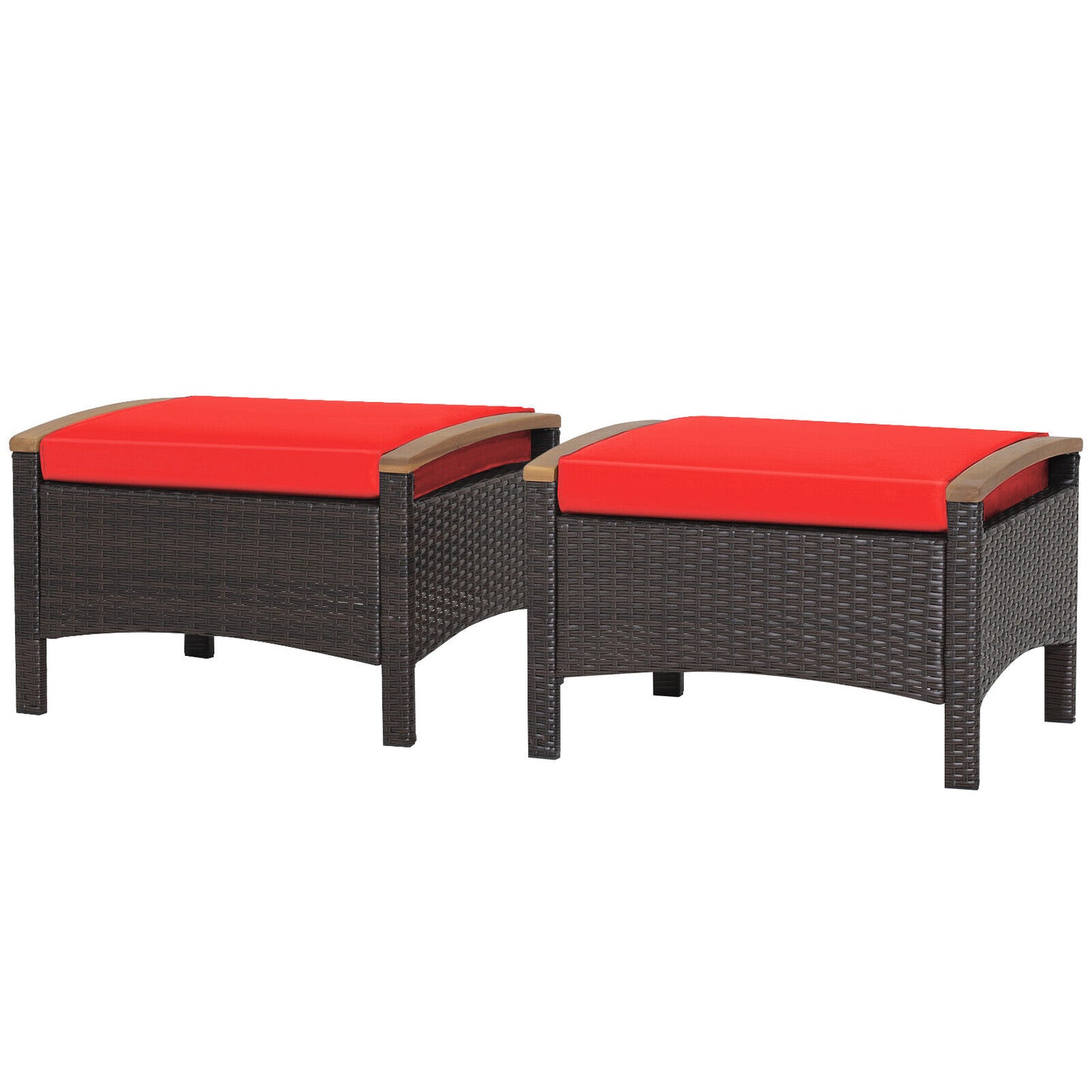 Wicker Patio Ottoman Set of 2 with Cushions - Mix Brown