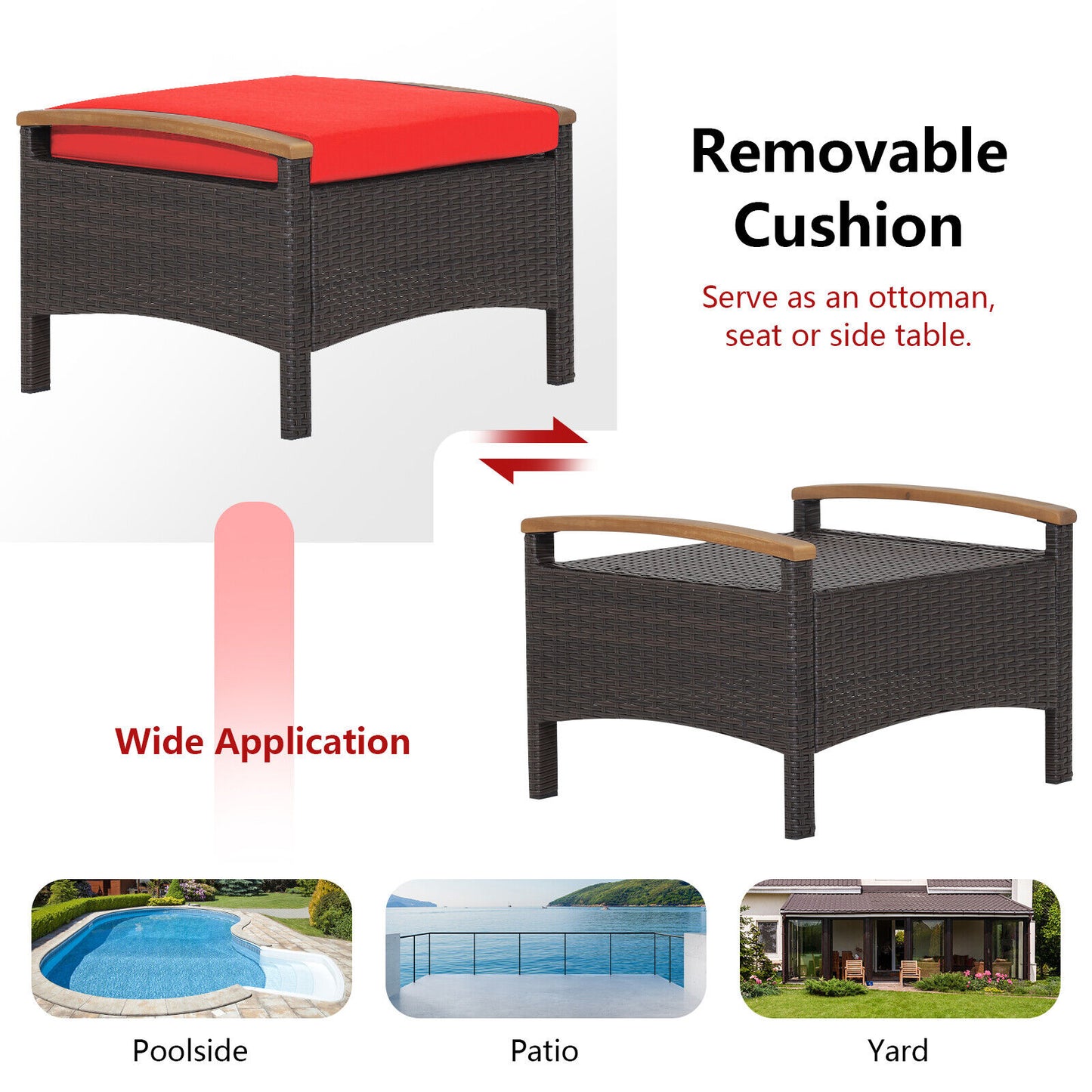 Wicker Patio Ottoman Set of 2 with Cushions - Mix Brown