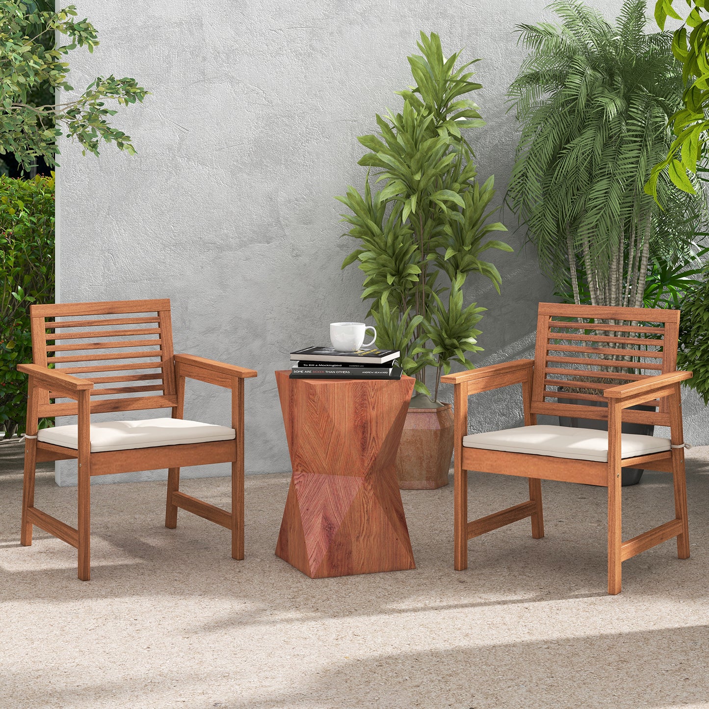 Solid Wood Patio Dining Chairs with Cushions, Set of 2