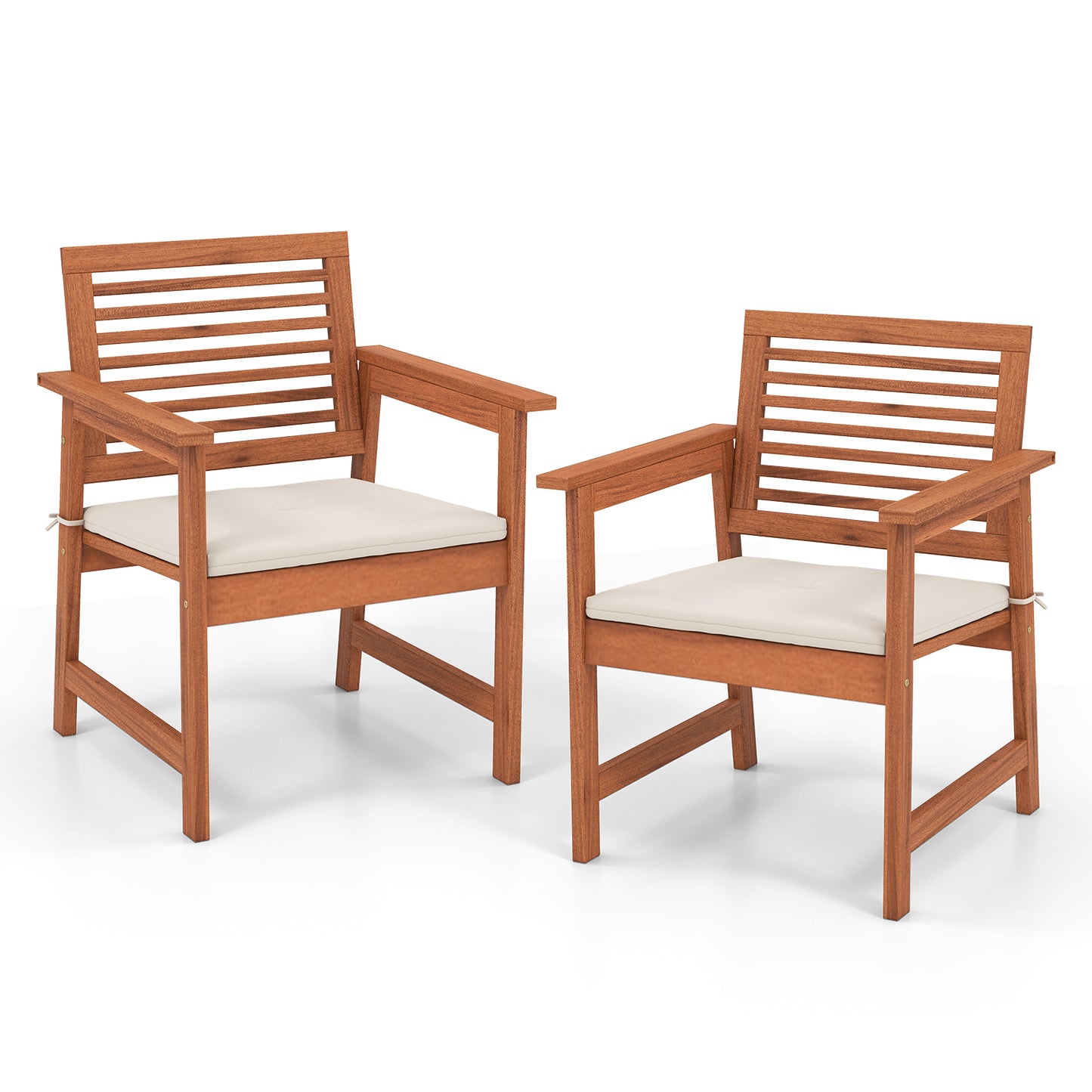 Solid Wood Patio Dining Chairs with Cushions, Set of 2