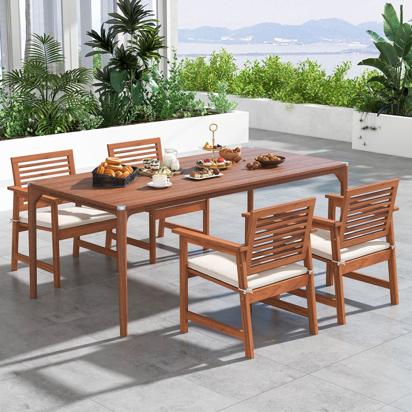 Solid Wood Patio Dining Chairs with Cushions, Set of 2