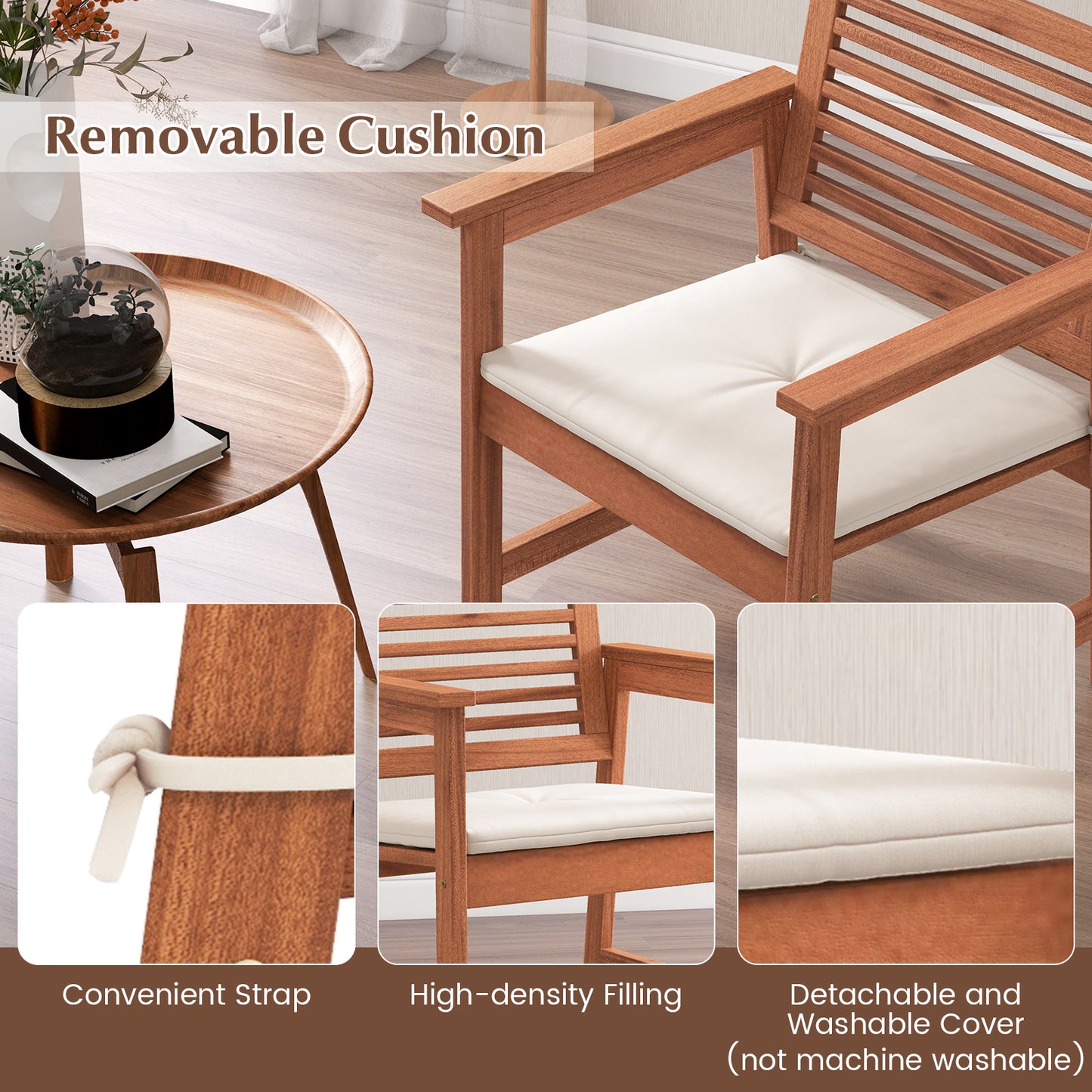 Solid Wood Patio Dining Chairs with Cushions, Set of 2