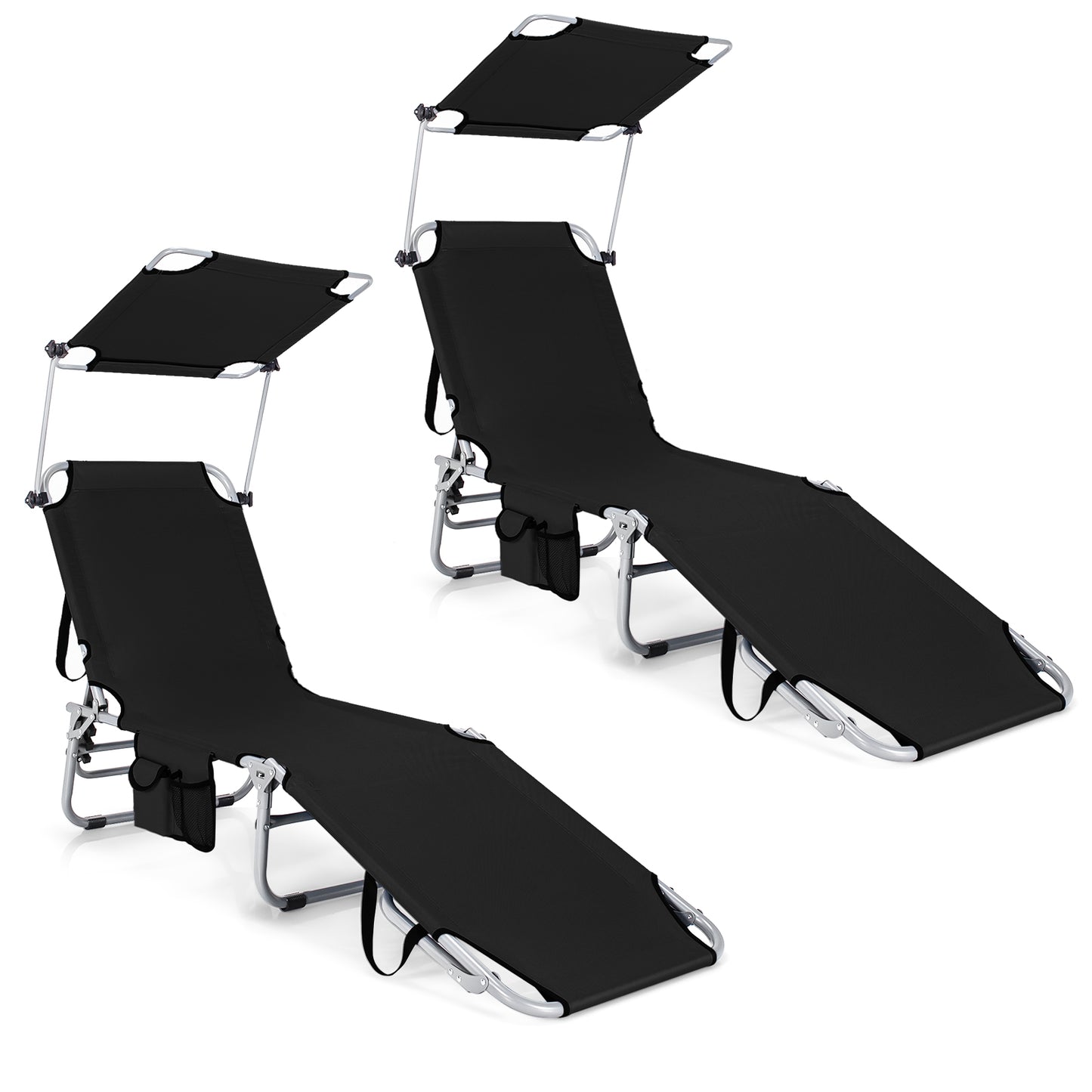 Reclining Outdoor Chaise Lounge Chair with Canopy - Set of 2