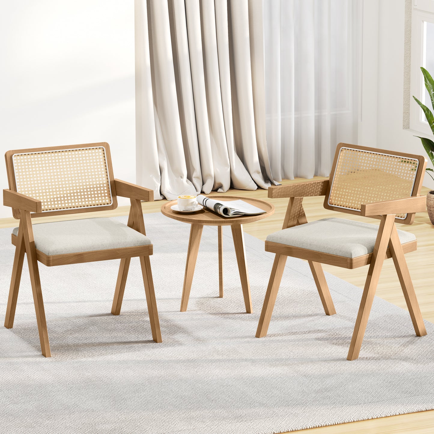 Rattan Accent Chairs Set of 2 with Padded Cushions