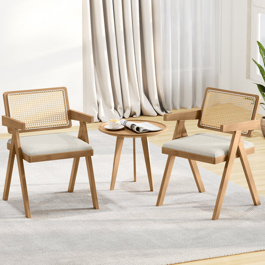 Rattan Accent Chairs Set of 2 with Padded Cushions